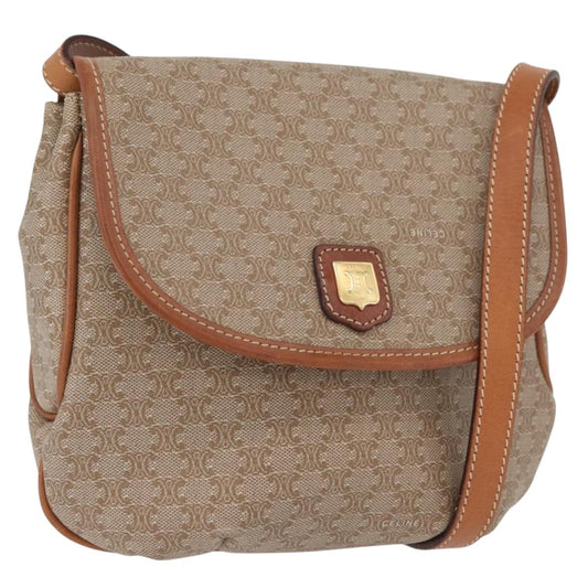 CELINE Macadam Monogram Canvas Shoulder Bag Beige Gold