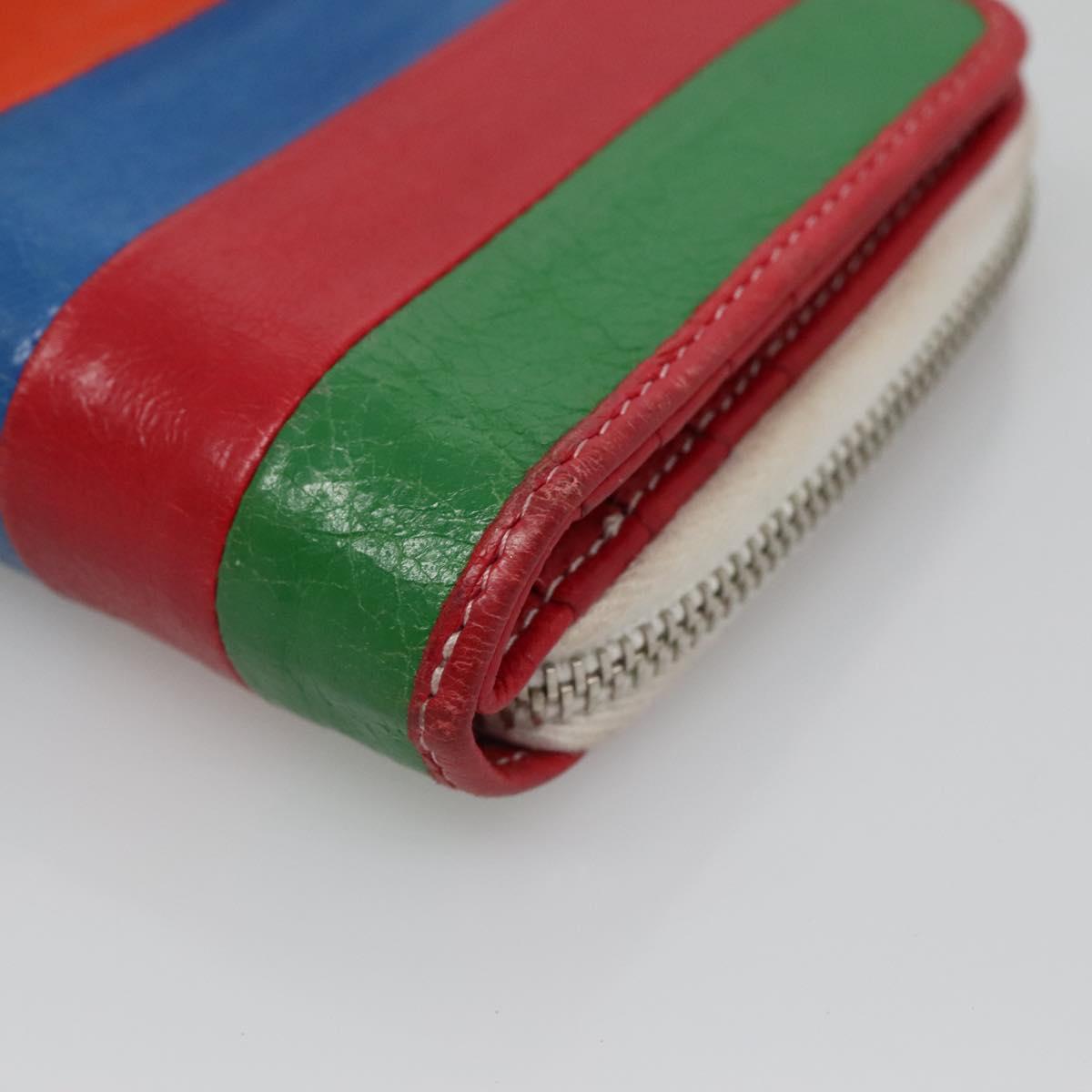 BALENCIAGA Bifold Wallet Leather Multicolor Red Silver