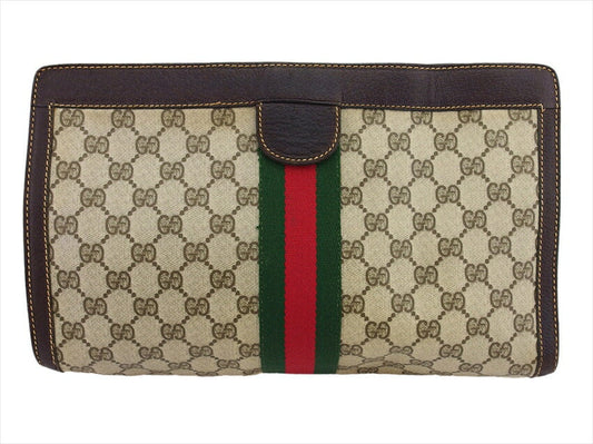 GUCCI Clutch bag Beige Brown Green type Sherry Line Old Gucci
