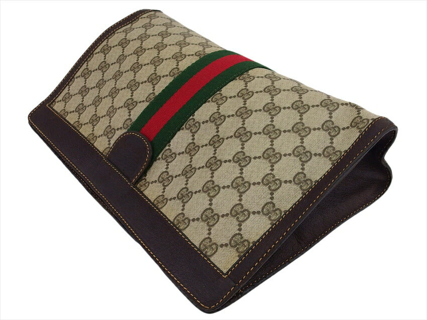 GUCCI Clutch bag Beige Brown Green type Sherry Line Old Gucci