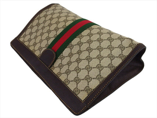 GUCCI Clutch bag Beige Brown Green type Sherry Line Old Gucci