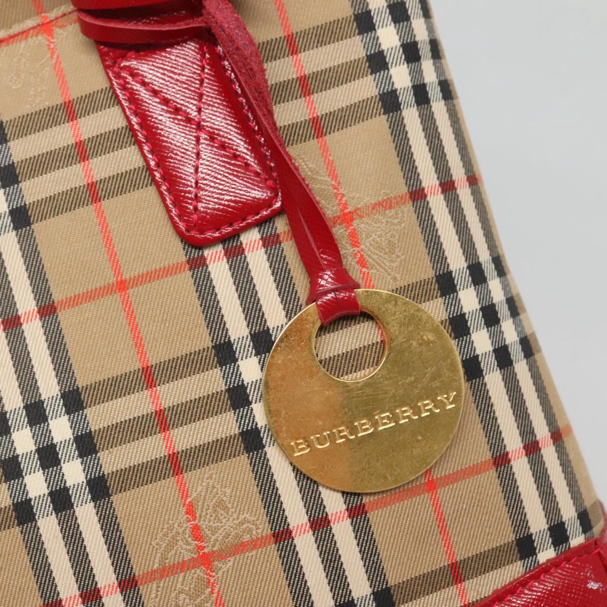 BURBERRY Nova Check Hand Bag Canvas Red Beige Gold
