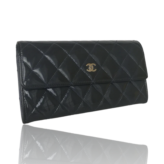 CHANEL PATENT MATELASSE QUILTED WALLET