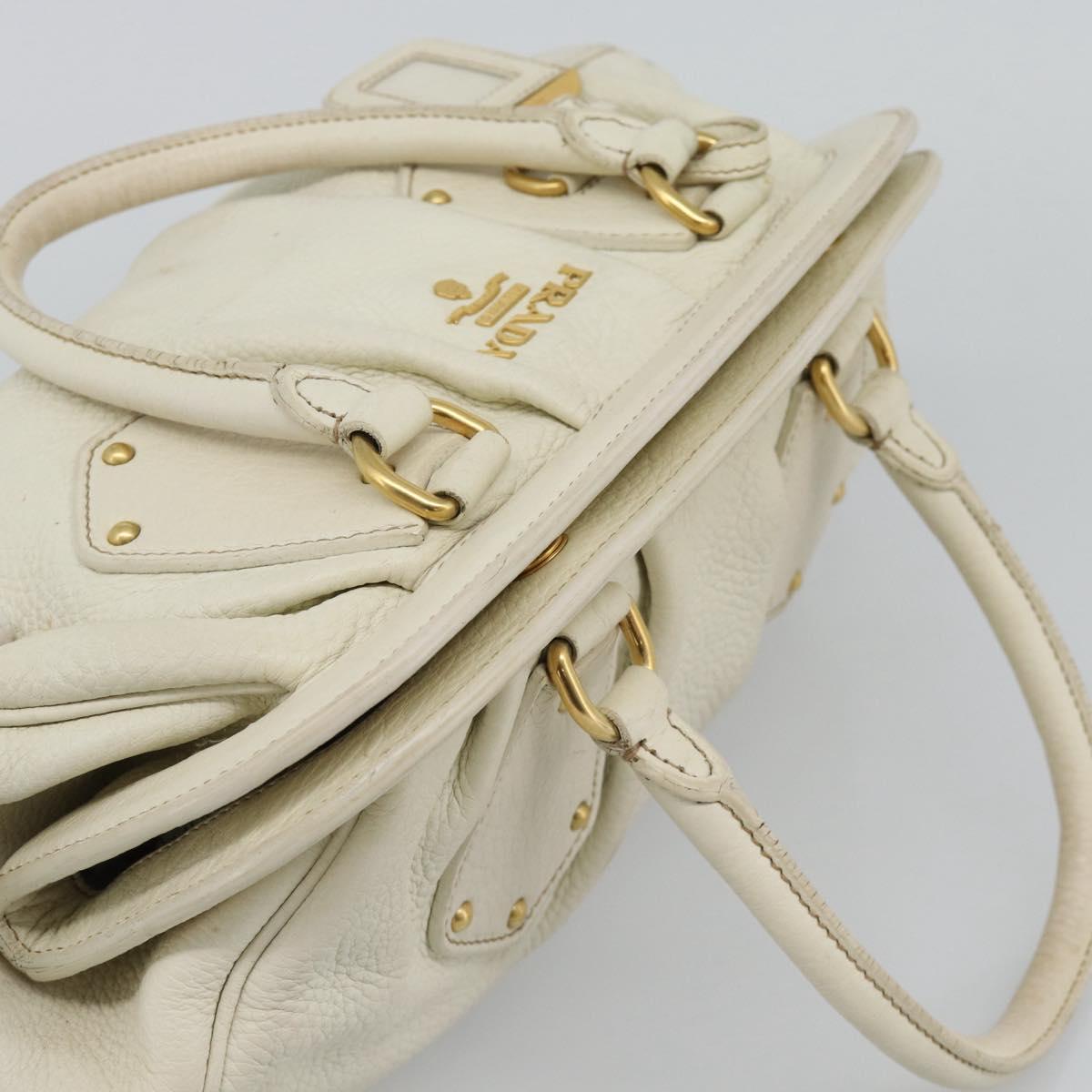 PRADA Hand Bag Vitello Daino Leather White Gold