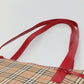 BURBERRY Nova Check Hand Bag Canvas Red Beige Gold