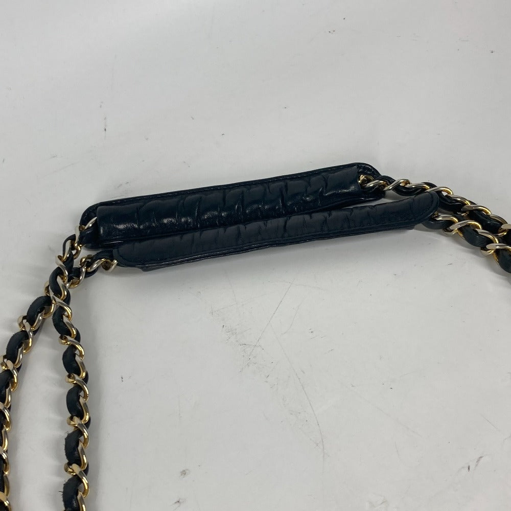 CHANEL Shoulder Bag lambskin black Quilted Matelasse Vintage WChain bag Women Used Authentic