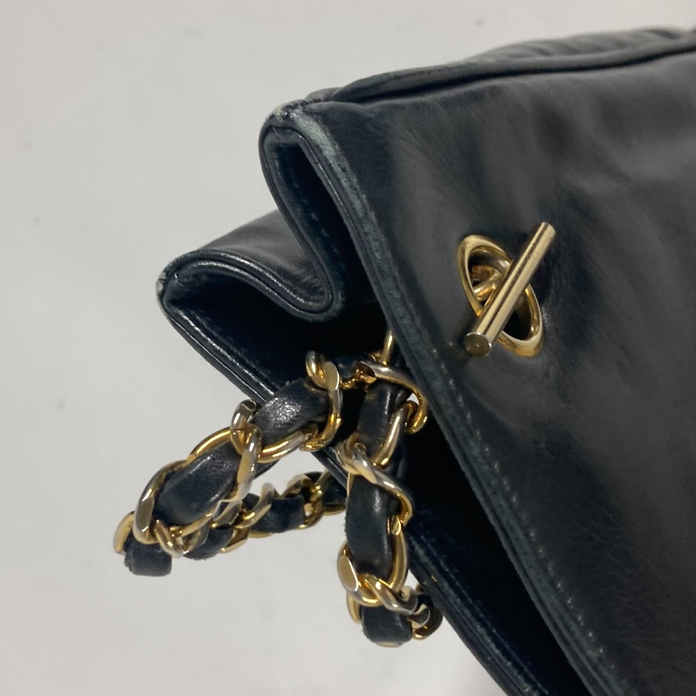 CHANEL Shoulder Bag lambskin black Quilted Matelasse Vintage WChain bag Women Used Authentic
