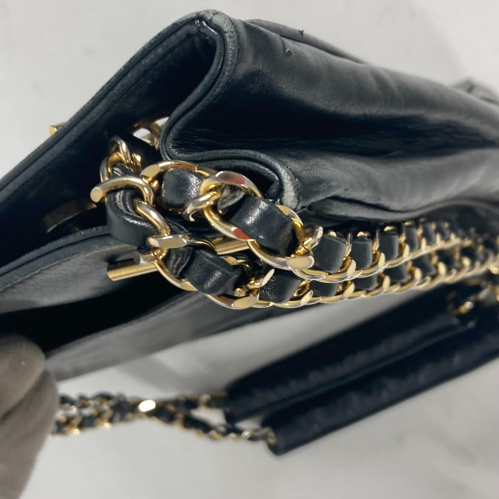 CHANEL Shoulder Bag lambskin black Quilted Matelasse Vintage WChain bag Women Used Authentic