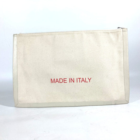 CELINE Clutch bag Leather / canvas white logo Women Used Authentic