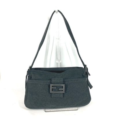 FENDI Shoulder Bag Jersey gray Mamma Bucket logo Women Used Authentic