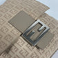 FENDI Shoulder Bag 8BT075 Leather / canvas beige flap logo Zucchino Women Used Authentic