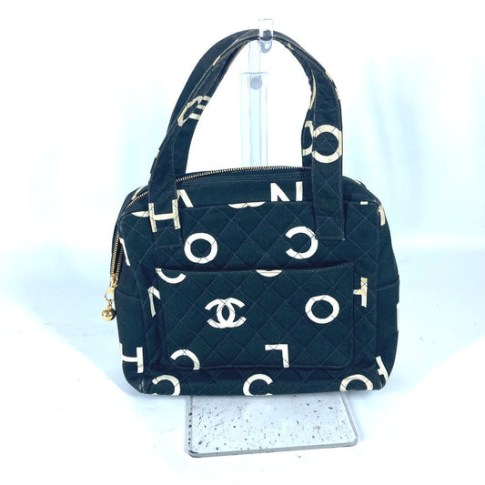 CHANEL Handbag canvas black vintage CC logo all-over pattern Women Used Authentic