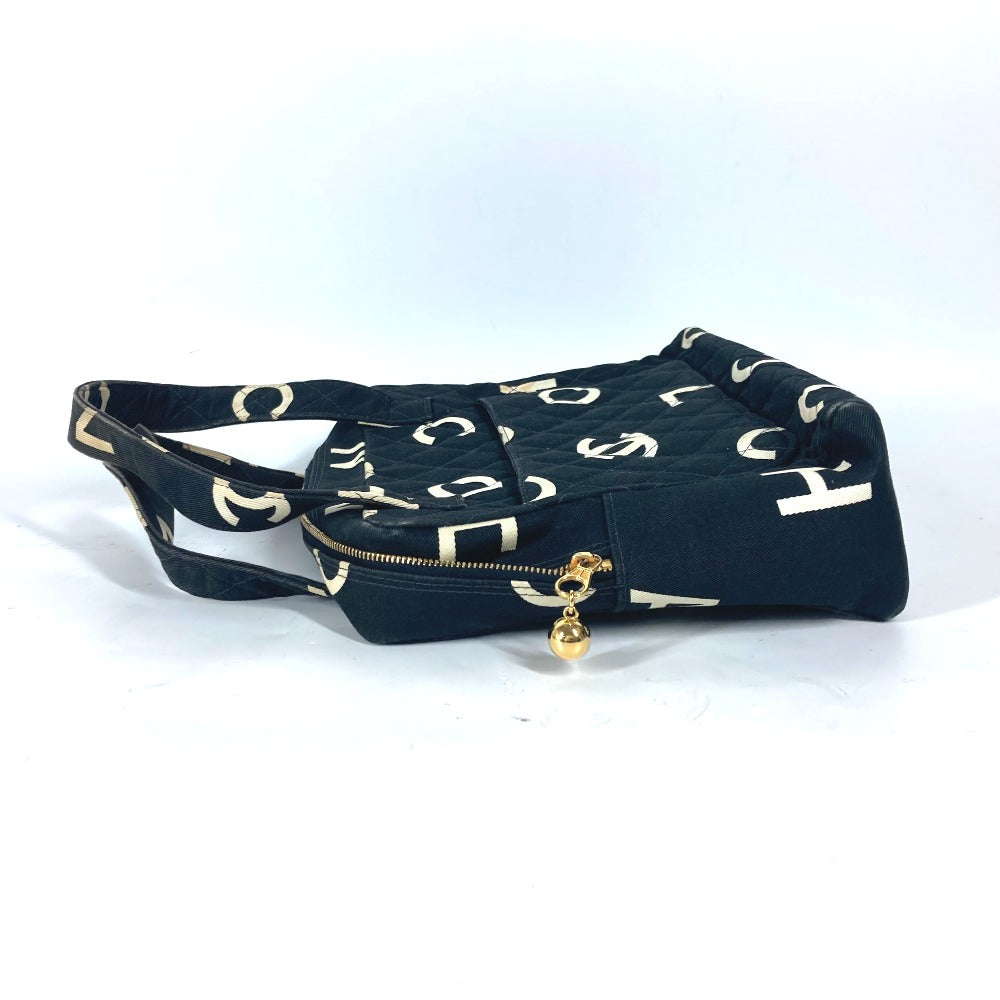 CHANEL Handbag canvas black vintage CC logo all-over pattern Women Used Authentic