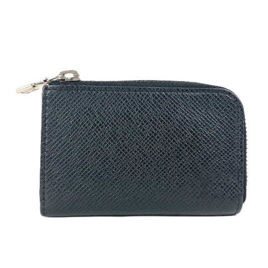 LOUIS VUITTON Coin case M63375 Taiga Leather black Taiga Portemonejour mens(Unisex) Used Authentic