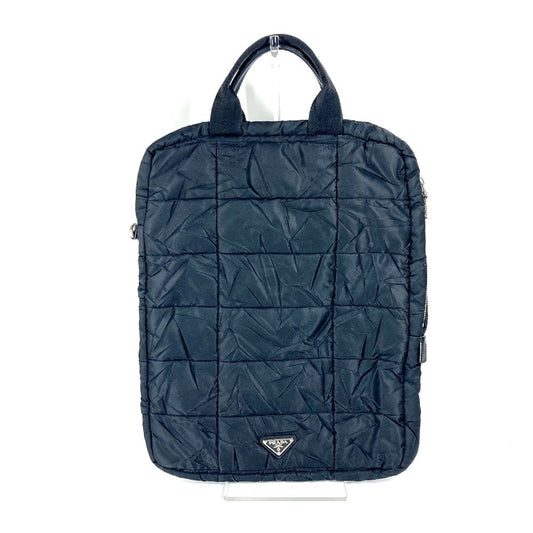 PRADA Handbag Nylon black quilting Triangle logo plate