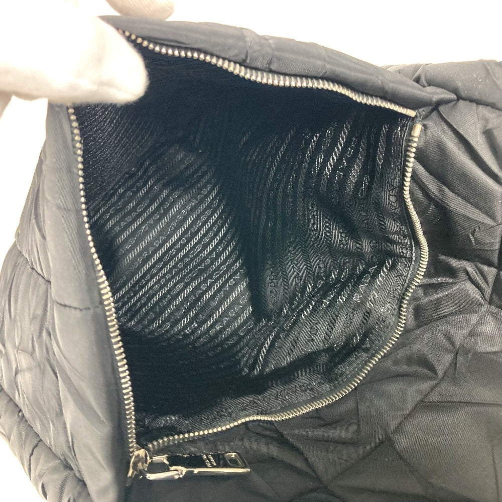 PRADA Handbag Nylon black quilting Triangle logo plate