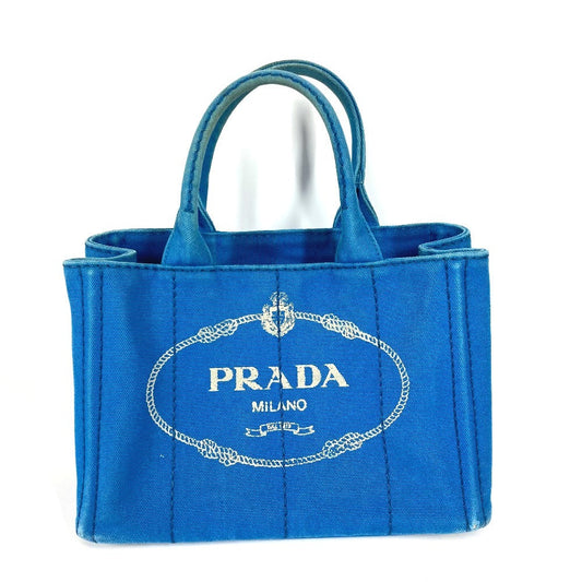 PRADA Handbag canvas blue logo Canapa mini Women Used Authentic