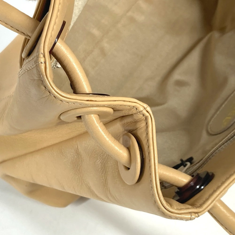 CHANEL Shoulder Bag leather beige vintage CC COCO Mark Fringe Tassel