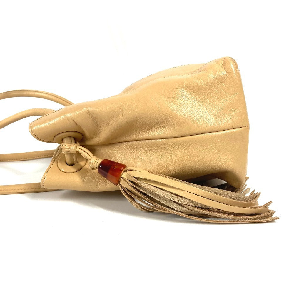 CHANEL Shoulder Bag leather beige vintage CC COCO Mark Fringe Tassel