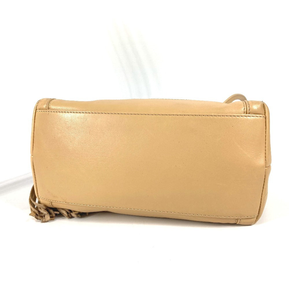 CHANEL Shoulder Bag leather beige vintage CC COCO Mark Fringe Tassel