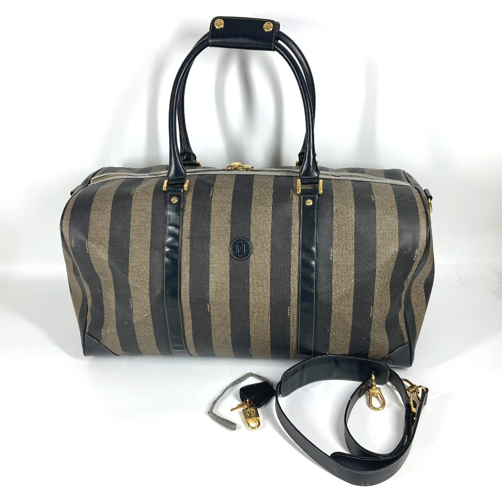 FENDI Boston Duffel bag PVC / Leather khaki 2WAY Bag Shoulder Bag Vintage Pecan