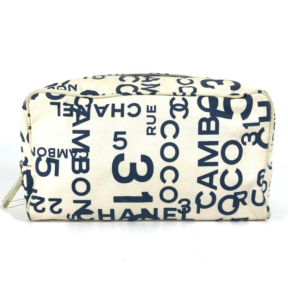 CHANEL Pouch canvas white Bysy line Pouch