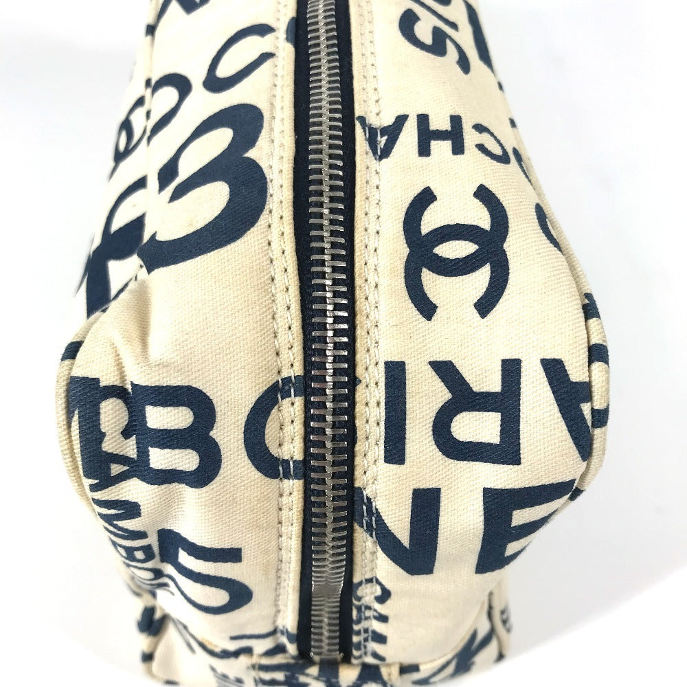 CHANEL Pouch canvas white Bysy line Pouch