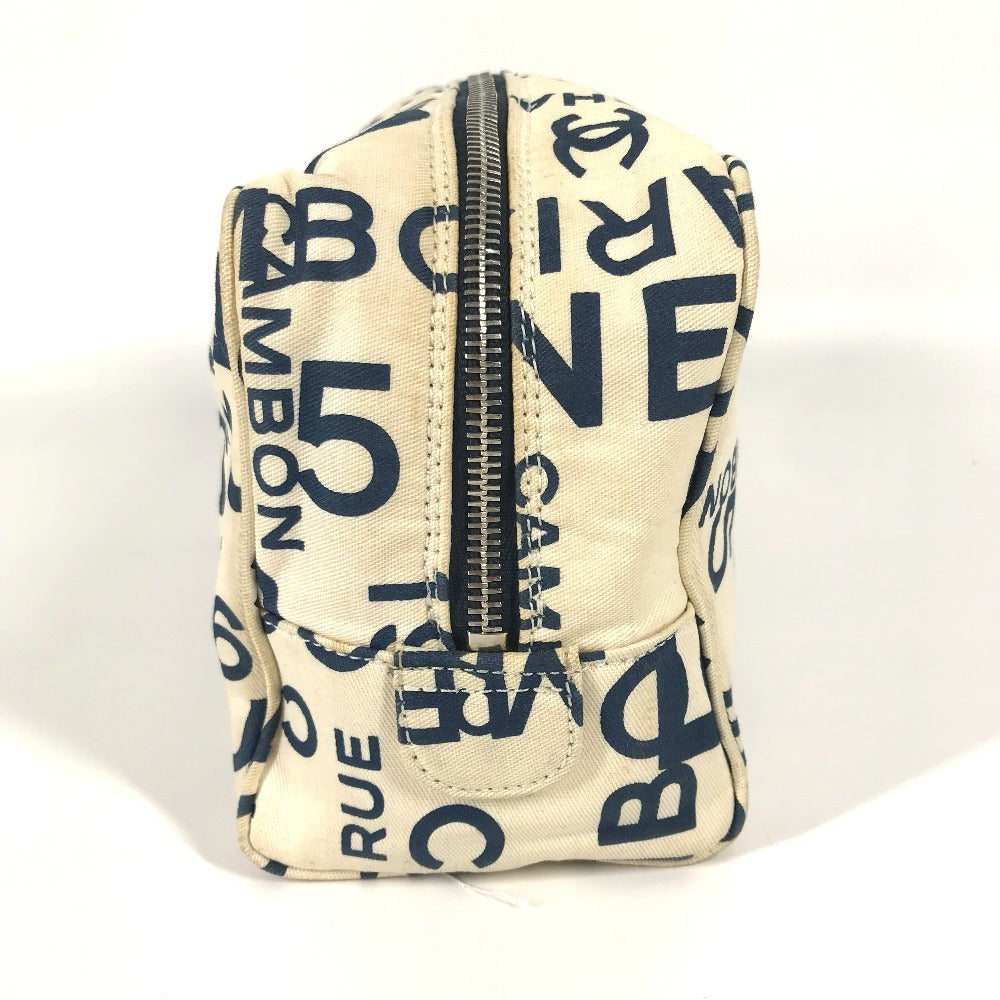 CHANEL Pouch canvas white Bysy line Pouch