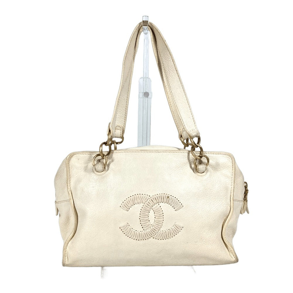 CHANEL Shoulder Bag leather white Shoulder CC COCO Mark logo