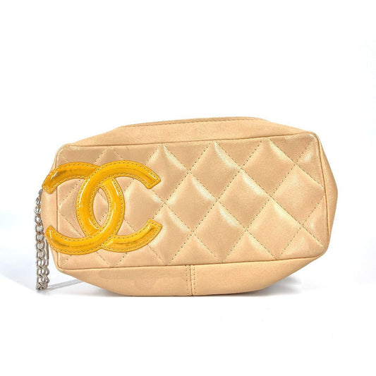CHANEL Pouch leather beige Cambon line CC COCO Mark logo Women Used Authentic
