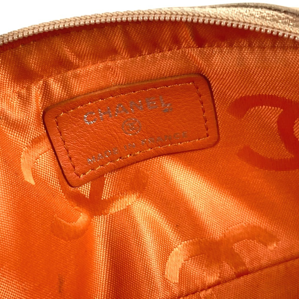 CHANEL Pouch leather beige Cambon line CC COCO Mark logo Women Used Authentic