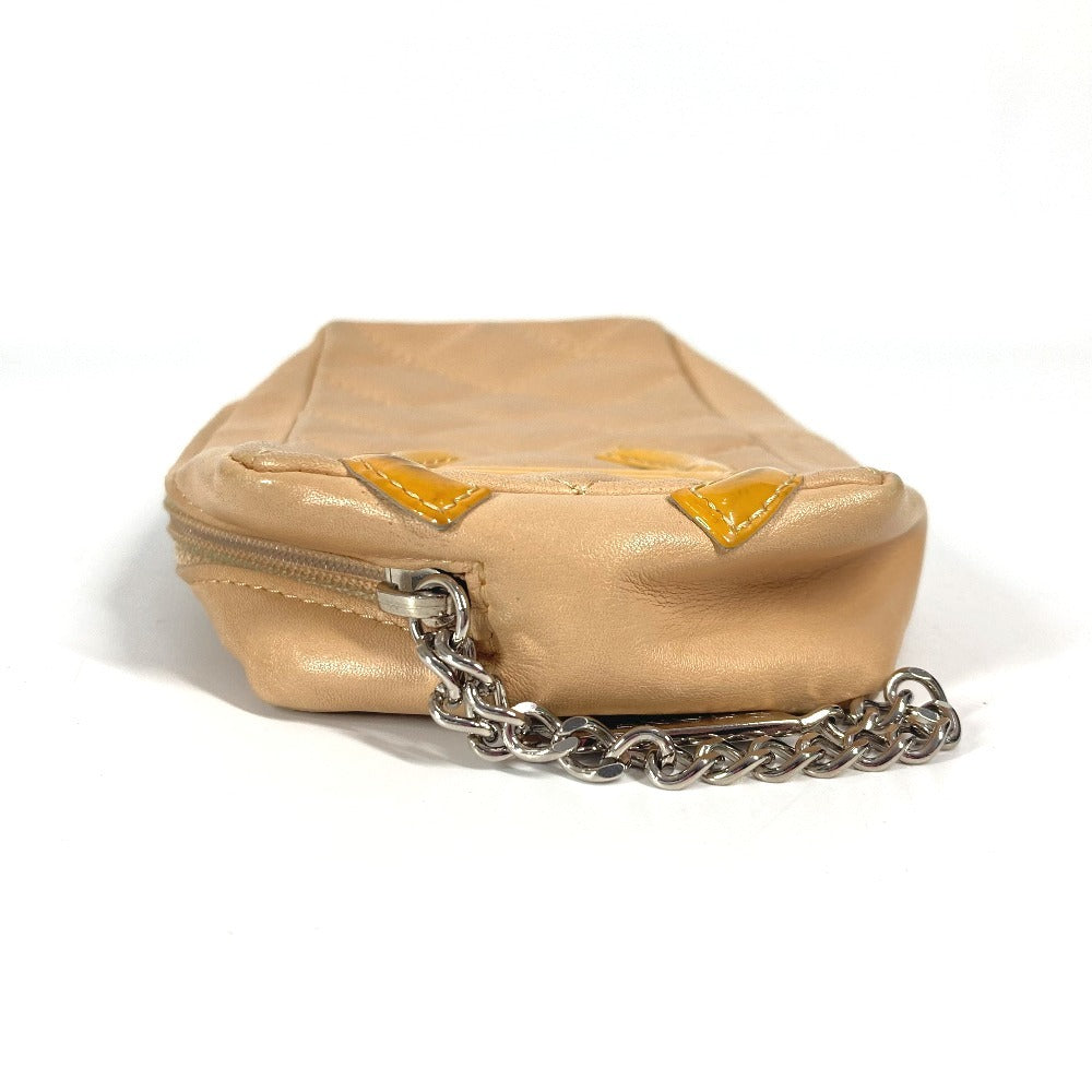 CHANEL Pouch leather beige Cambon line CC COCO Mark logo Women Used Authentic