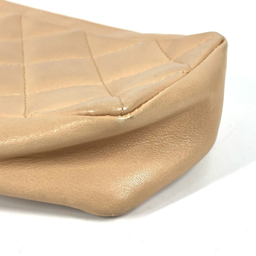 CHANEL Pouch leather beige Cambon line CC COCO Mark logo Women Used Authentic