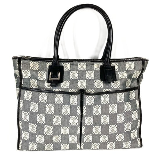 LOEWE Business bag Leather / canvas black Anagram total logo