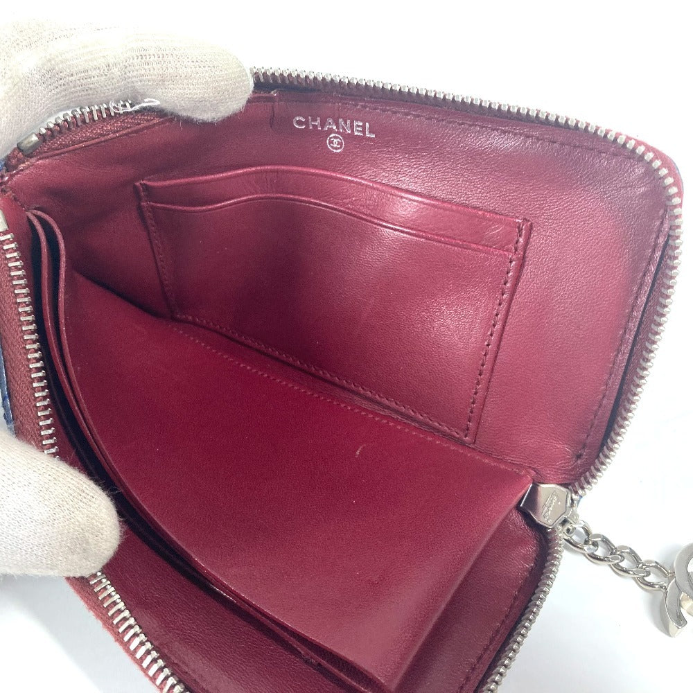 CHANEL Long Wallet Purse leather blue CC COCO Mark logo L-shaped zipper Matelasse quilting