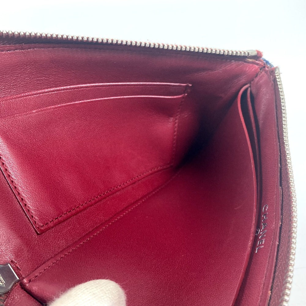 CHANEL Long Wallet Purse leather blue CC COCO Mark logo L-shaped zipper Matelasse quilting