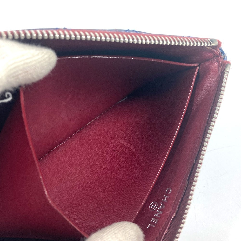 CHANEL Long Wallet Purse leather blue CC COCO Mark logo L-shaped zipper Matelasse quilting