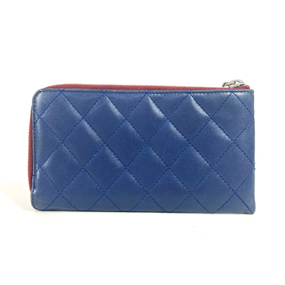 CHANEL Long Wallet Purse leather blue CC COCO Mark logo L-shaped zipper Matelasse quilting