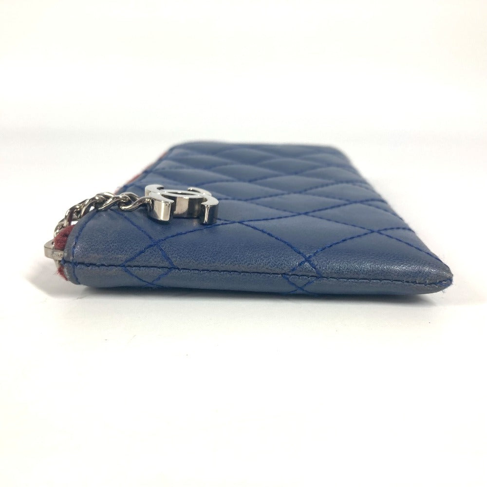 CHANEL Long Wallet Purse leather blue CC COCO Mark logo L-shaped zipper Matelasse quilting