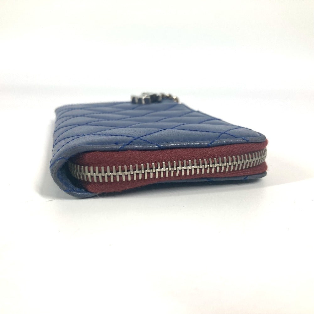 CHANEL Long Wallet Purse leather blue CC COCO Mark logo L-shaped zipper Matelasse quilting