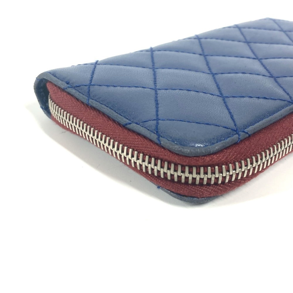 CHANEL Long Wallet Purse leather blue CC COCO Mark logo L-shaped zipper Matelasse quilting