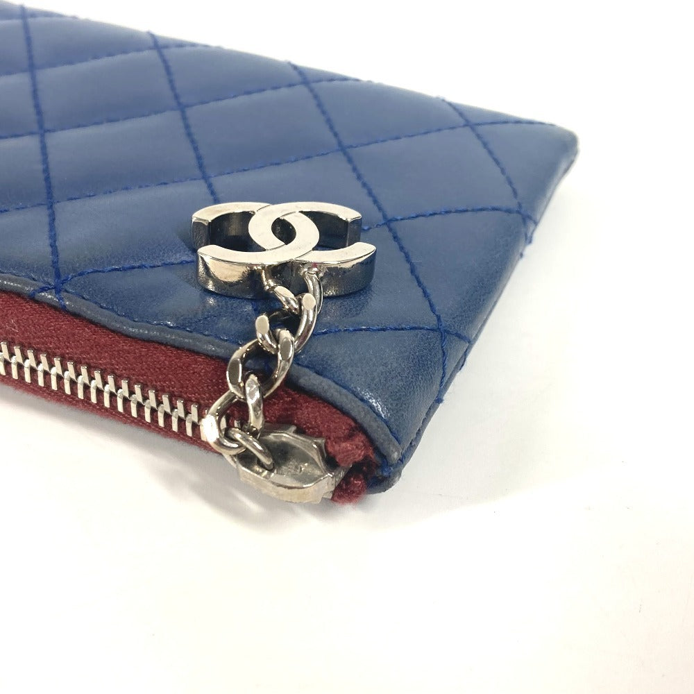 CHANEL Long Wallet Purse leather blue CC COCO Mark logo L-shaped zipper Matelasse quilting