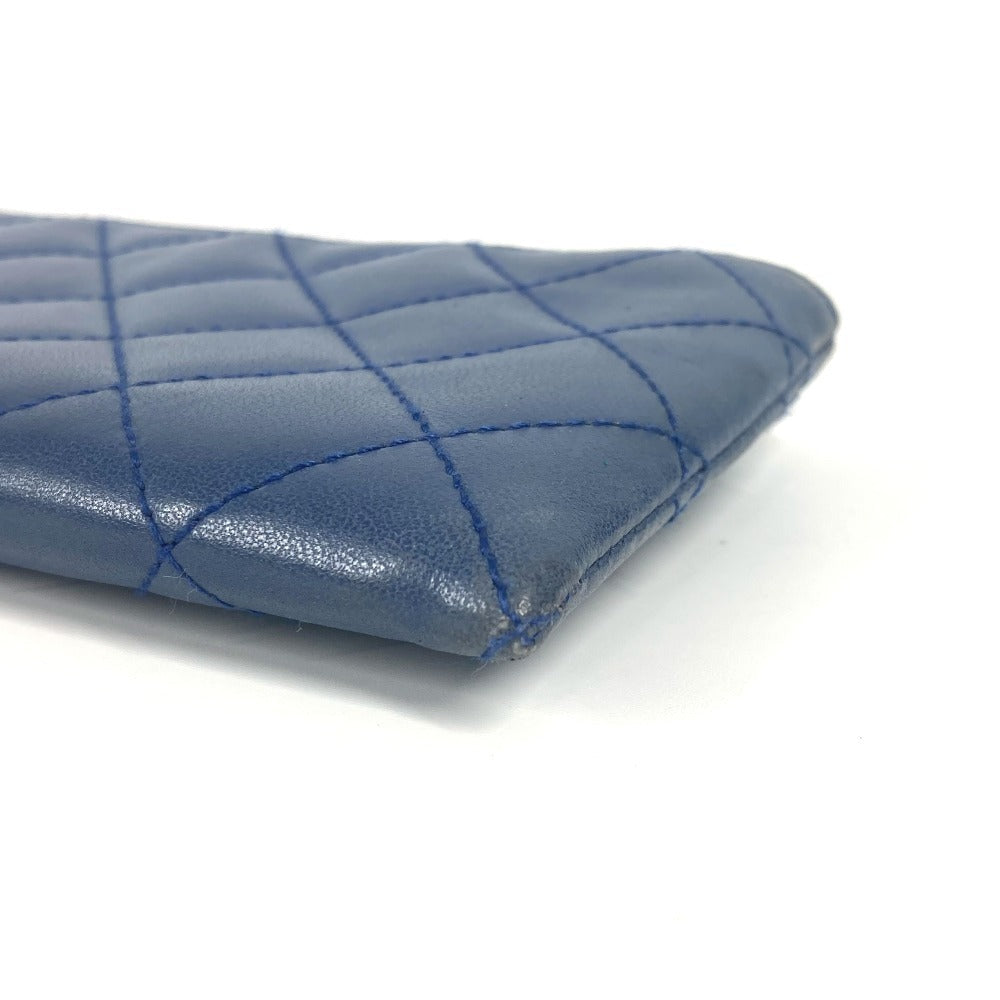 CHANEL Long Wallet Purse leather blue CC COCO Mark logo L-shaped zipper Matelasse quilting