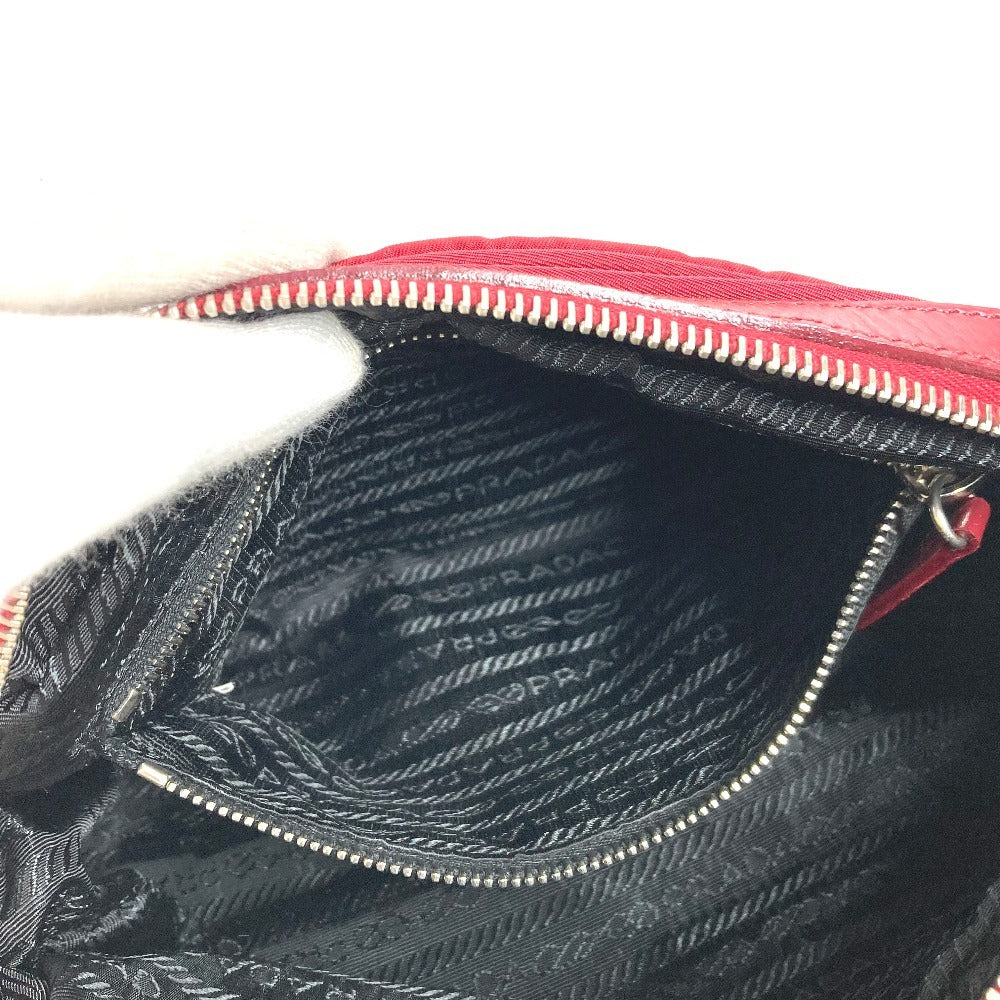 PRADA Shoulder Bag Leather / nylon Red Triangle logo plate