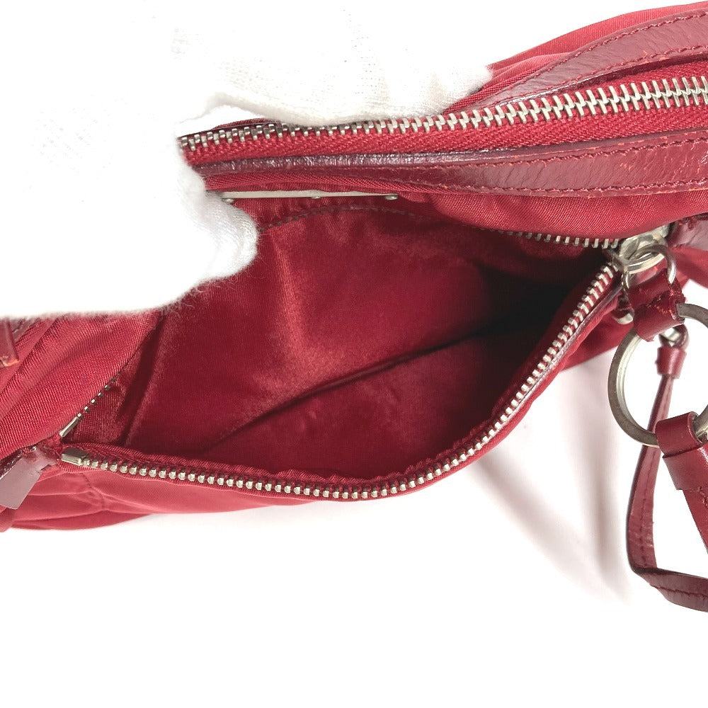 PRADA Shoulder Bag Leather / nylon Red Triangle logo plate