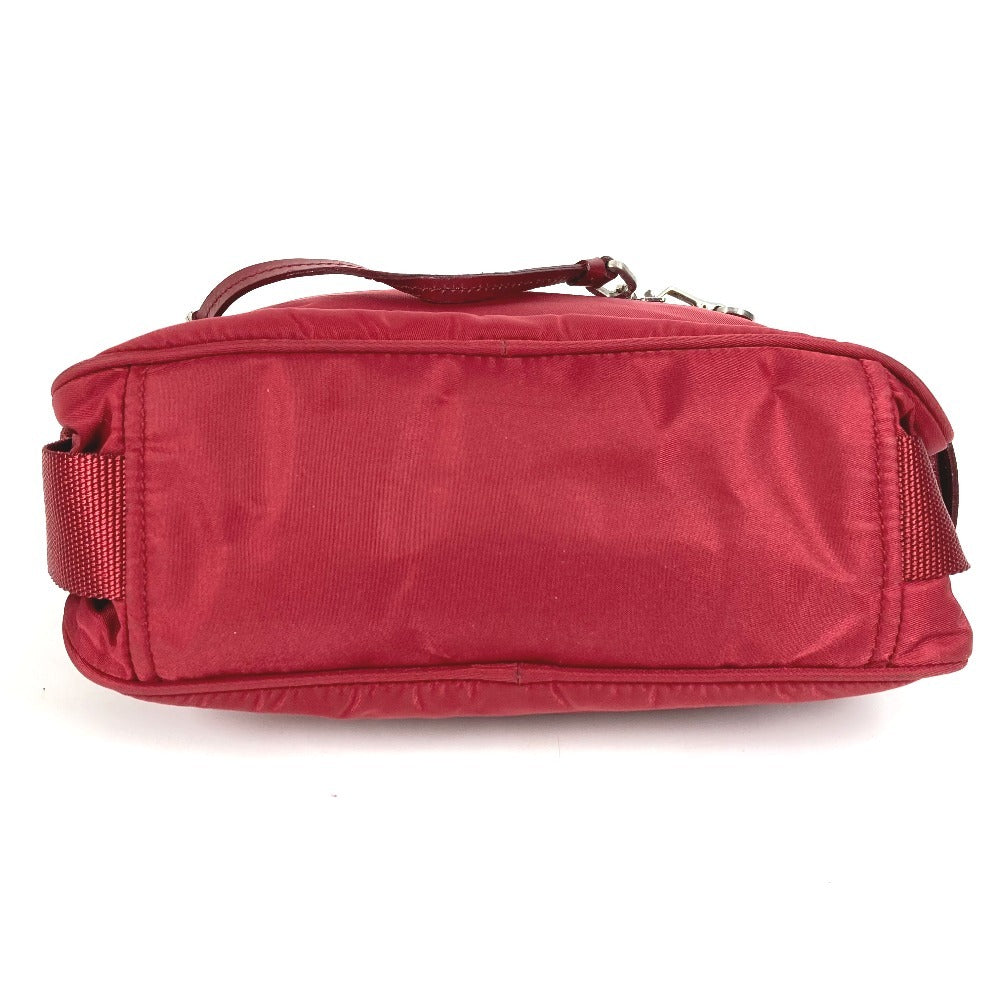 PRADA Shoulder Bag Leather / nylon Red Triangle logo plate