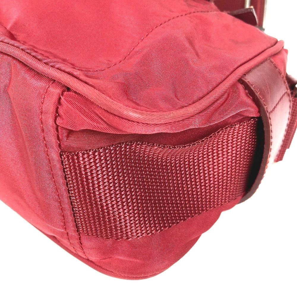 PRADA Shoulder Bag Leather / nylon Red Triangle logo plate