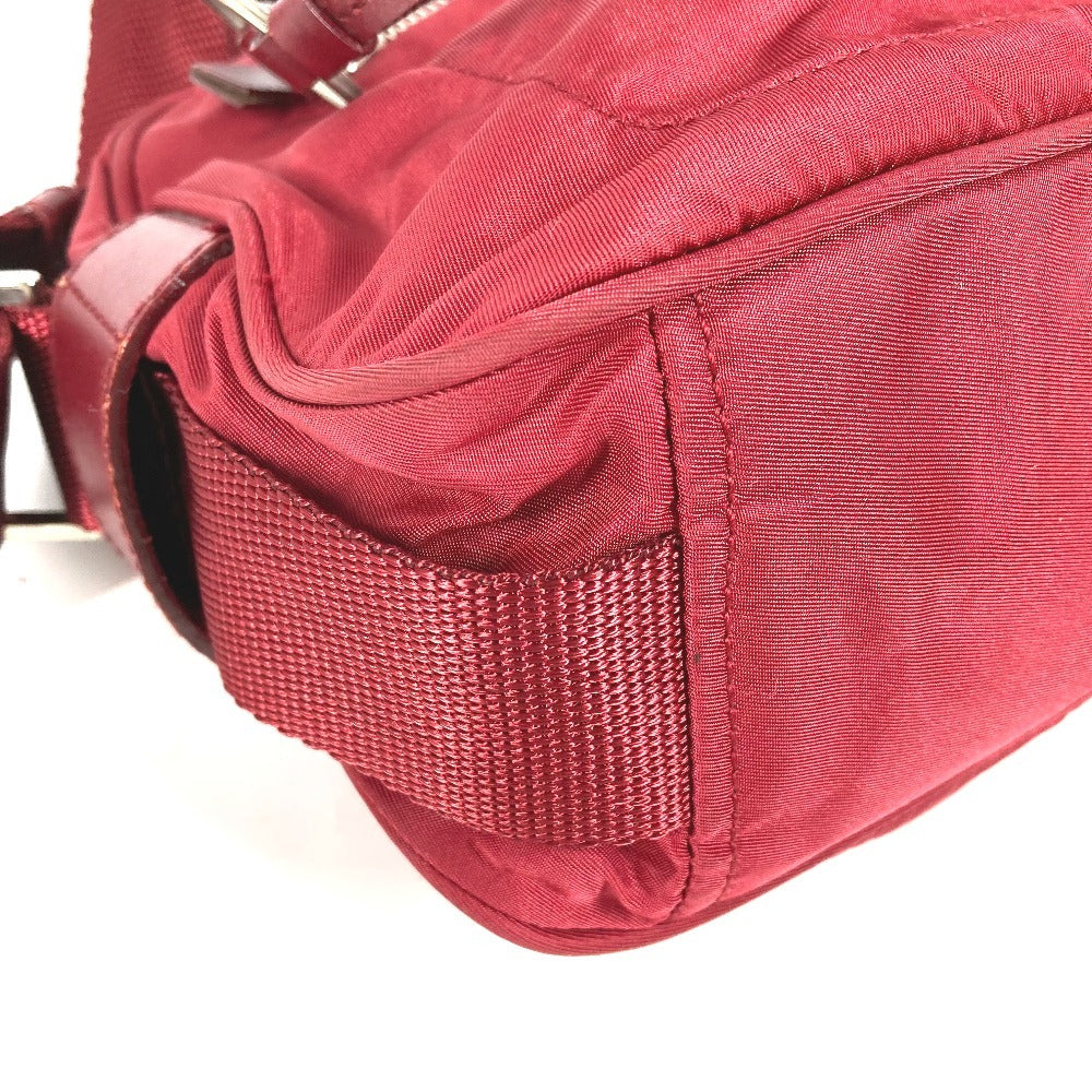PRADA Shoulder Bag Leather / nylon Red Triangle logo plate