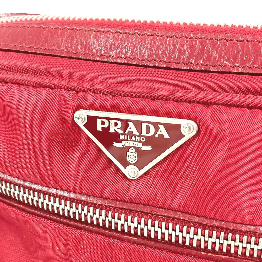 PRADA Shoulder Bag Leather / nylon Red Triangle logo plate