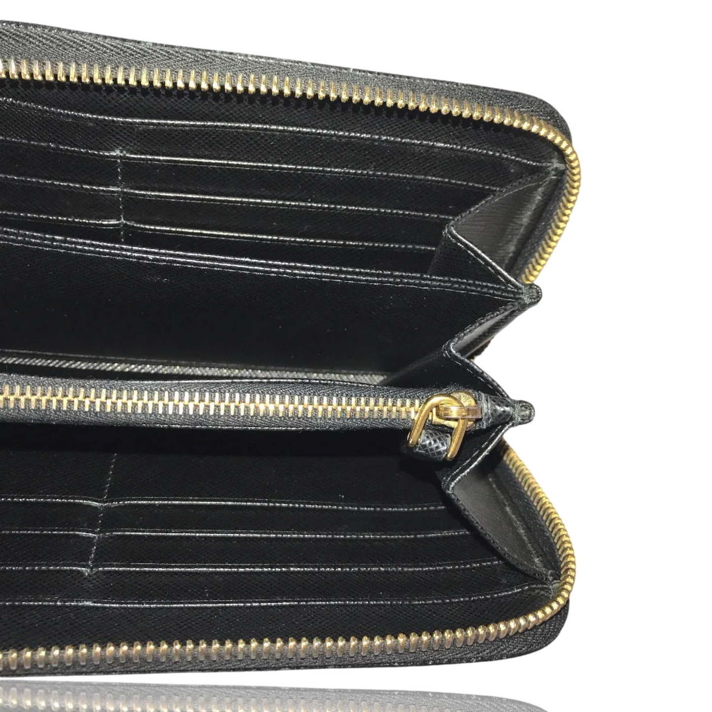 PRADA SAFFIANO ROUND ZIP LONG WALLET GOLD